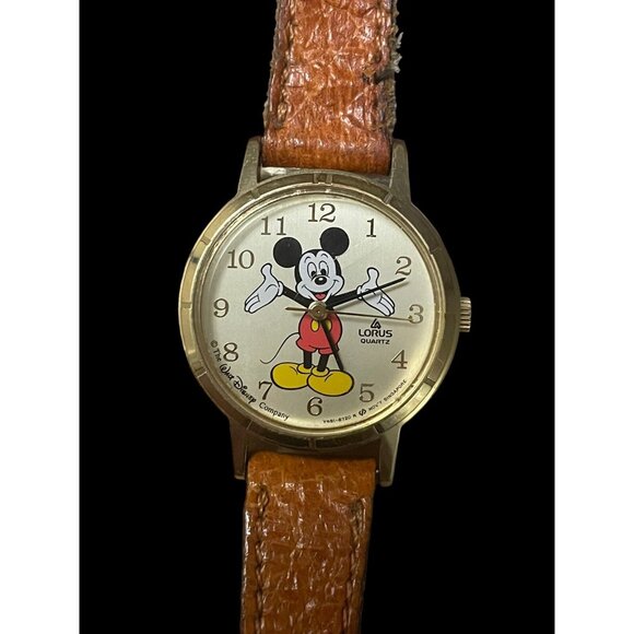 Rare 1990s Lorus Walt Disney Mickey Mouse Vintage Gold Quartz Watch New Battery - Picture 2 of 5